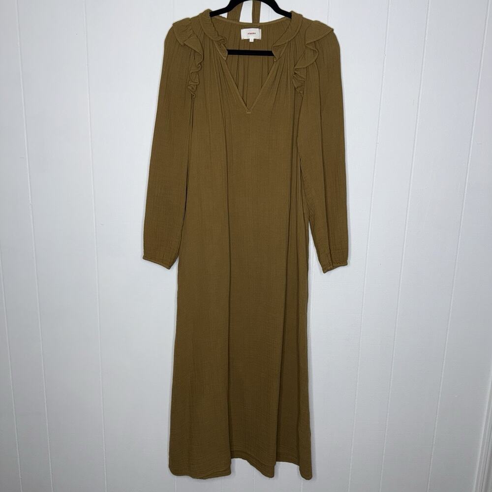 Xirena Women’s Cotton Gauze Maxi Dress Long Sleeve Khaki Size Small